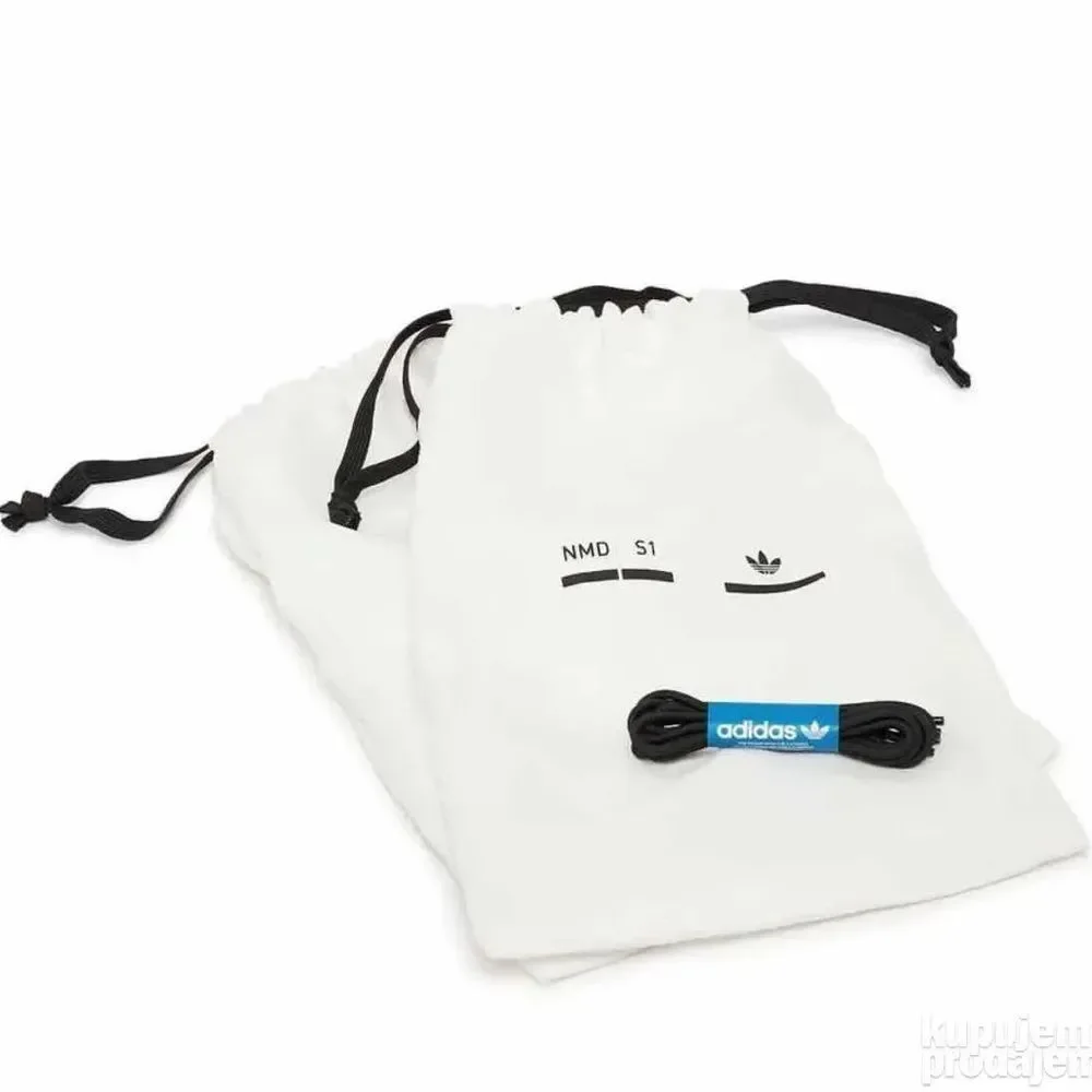 Adidas White NMD S1 Shoe Drawstring Dust Bag with Black Logo & Black Laces